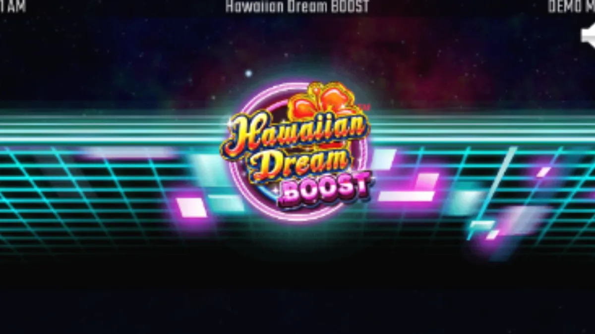 Tampilan antarmuka futuristik dan tropis dari slot Hawaiian Dream Boost