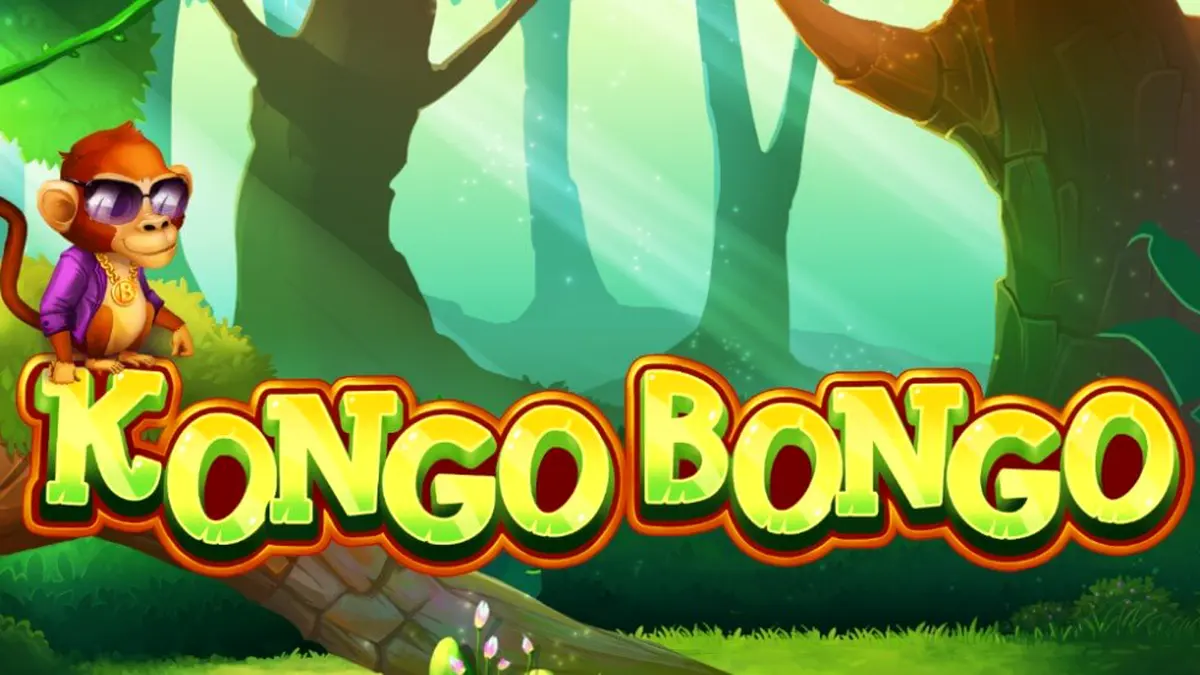 Tampilan antarmuka seluler slot Kongo Bongo dengan latar belakang hutan tropis yang cerah